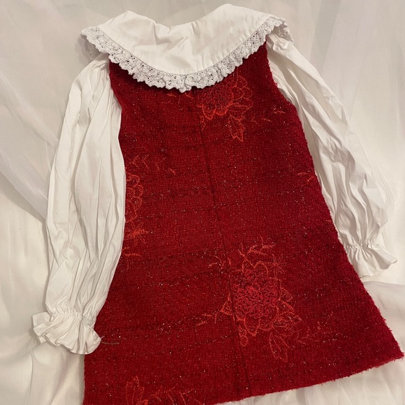 Girls Elegant Red Tweed Dress with White Blouse | Holiday Outfit - Picture 4 of 4